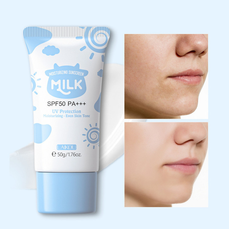 کرم ضد آفتاب بدون رنگ لایکو SPF 50 مدل شیر گاو محافظ UVA ،UVB و PA+++ ، مرطوب کننده، مناسب انواع پوست وزن 50 گرم