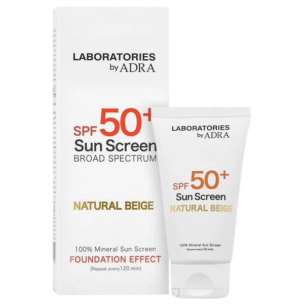 کرم ضد آفتاب رنگی صورت و گردن آدرا SPF 50 مدل Foundation Effect محافظ UVA/UVB مناسب برای انواع پوست حجم 50 میلیلیتر
