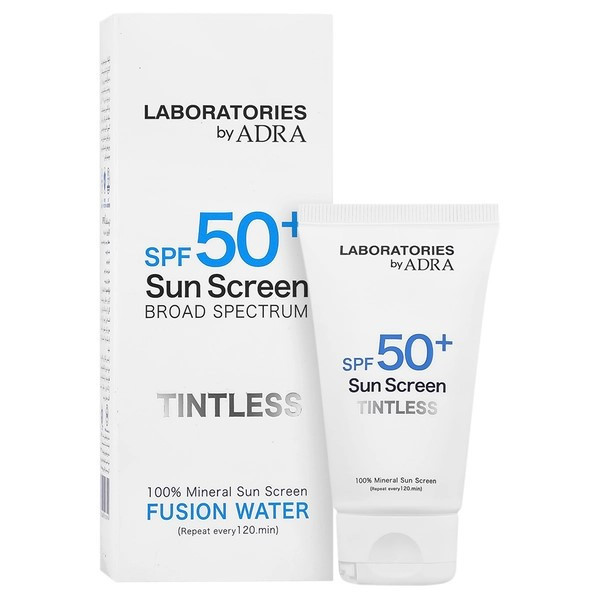 کرم ضد آفتاب بیرنگ صورت و گردن آدرا SPF 50 مدل فیوژن واتر محافظ UVA/UVB مناسب برای انواع پوست حجم 50 میلیلیتر