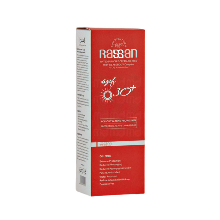 کرم ضد آفتاب رنگی راسن SPF30 مدل oil free محافظ UVA ،UVB و PA+++، ضد حساسیت، ضد چروک ، مناسب پوست چرب حجم ۴۰ میلی لیتر