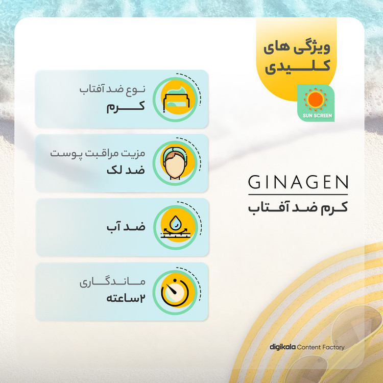 کرم ضدآفتاب رنگی ژیناژن مدل SPF50، مناسب پوستهای چرب، حجم 50 میلیلیتر