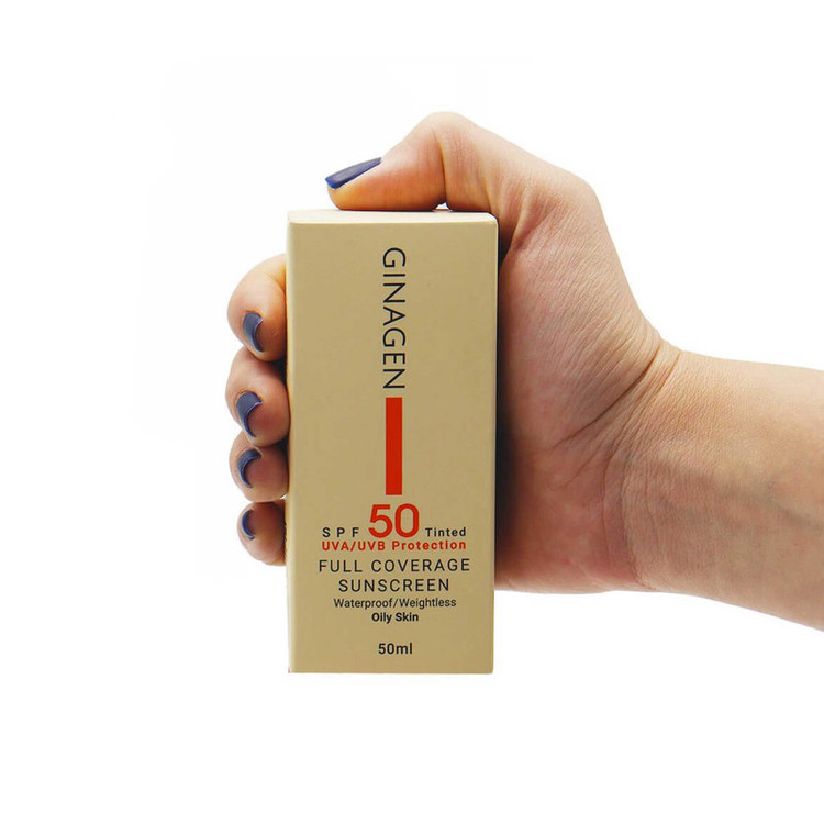 کرم ضدآفتاب رنگی ژیناژن مدل SPF50، مناسب پوستهای چرب، حجم 50 میلیلیتر