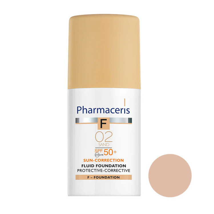 کرم ضد افتاب رنگی صورت فارماسریز spf 50 مدل F Sun-Correction Fluid Foundation محافظ UVA/UVB مناسب برای انواع پوست شماره 02 حجم 30 میلی لیتر