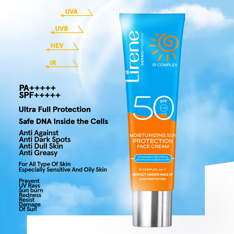 کرم ضد آفتاب بدون رنگ لایرن SPF 50 مدل Protect Complex محافظ IR ، HEV ، UVB ، UVA و PA++++ ضد حساسیت، ضد چروک و ضد پیری، مناسب انواع پوست حجم 40 میلیلیتر
