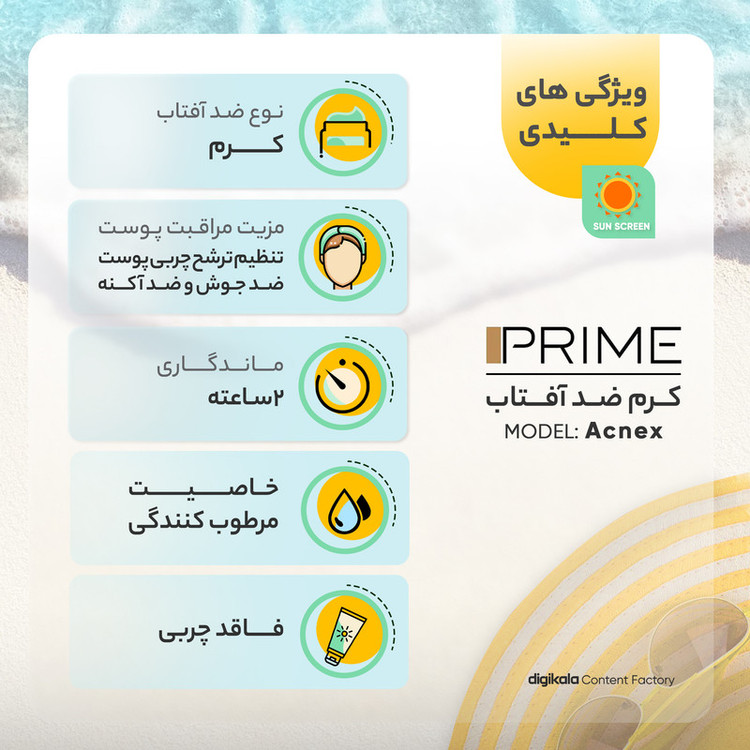 کرم ضدآفتاب پرایم مدل Acnex، حجم 50 میلیلیتر به همراه کرم ضدآفتاب پرایم مدل ACNEX-60، حجم 40 میلیلیتر