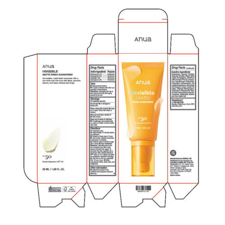 کرم ضد آفتاب بیرنگ صورت آنوا SPF 50 مدل Invisible Matte محافظ UVA و UVB مناسب برای انواع پوست حجم 50 میلیلیتر