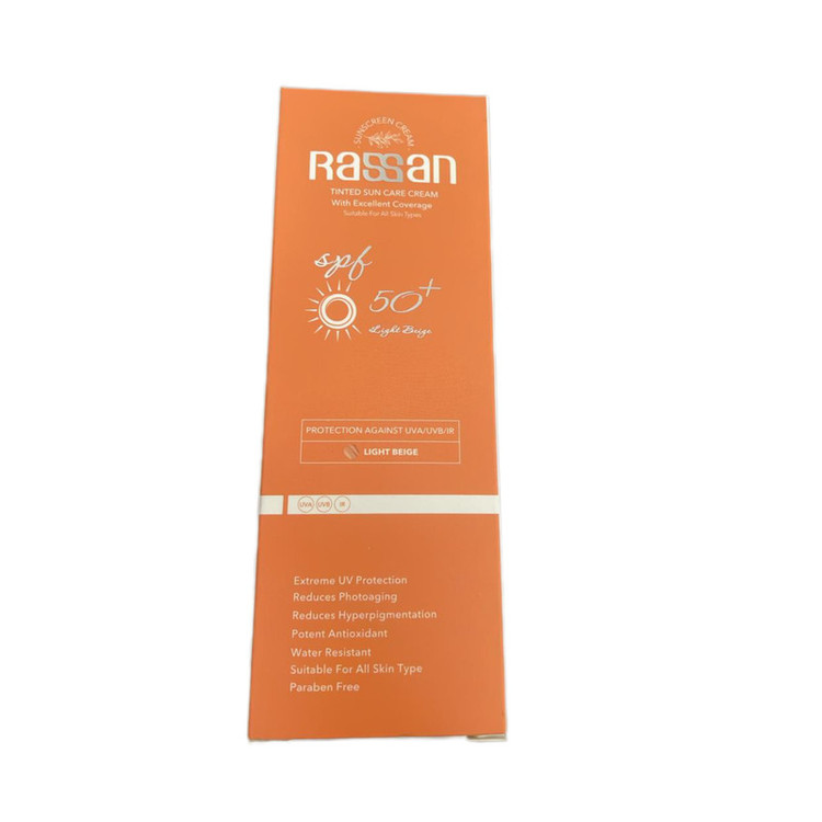 کرم ضد آفتاب رنگی گردن، صورت راسن SPF 50 مدل بژ روشن مناسب برای انواع پوست حجم ۴۰ میلیلیتر
