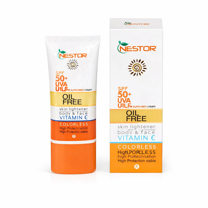 کرم ضد آفتاب بی‌رنگ صورت نستور SPF 50 مدل 200 ‌مناسب برای پوست چرب حجم 50 میلی‌لیتر