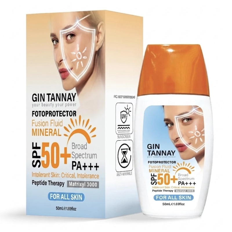 فلوئید ضد آفتاب بی رنگ دست و صورت و گردن ژین تانای SPF50 مدل fotoprotector محافظ UVA و UVB مناسب برای انواع پوست حجم 50 میلی لیتر