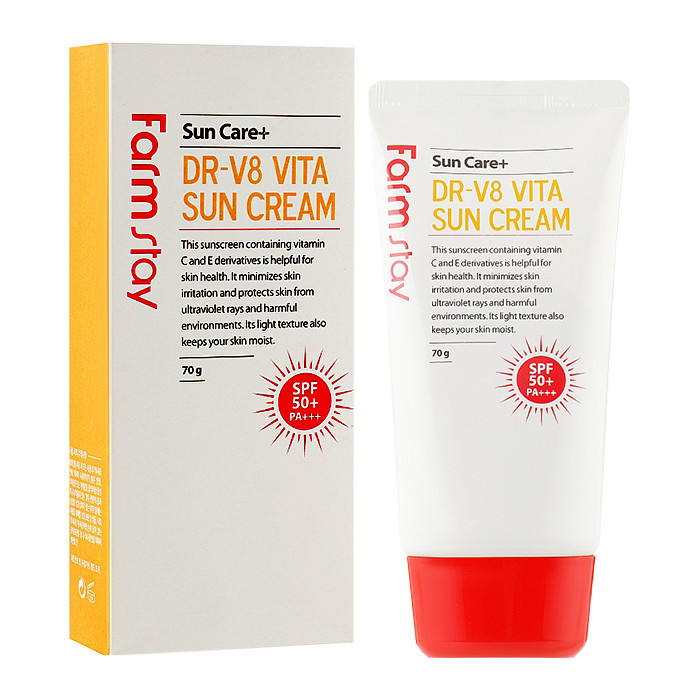 کرم ضد آفتاب بدون رنگ فارم استی SPF 50 مدل DR V8 VITA مناسب انواع پوست حجم 70 میلیلیتر