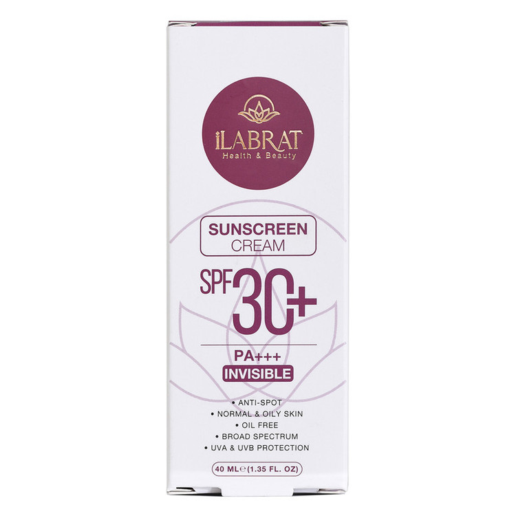 کرم ضدآفتاب بیرنگ ایلابرت، SPF 30، مدل ضد لک 30 پلاس، مناسب پوستهای معمولی و چرب با حجم 40 میلیلیتر، محافظتکننده در برابر اشعههای UVA و PA ،UVB+++، ضد لک و پیری، دارای فرمولاسیون فاقد چربی، با ماندگاری 2 ساعته
