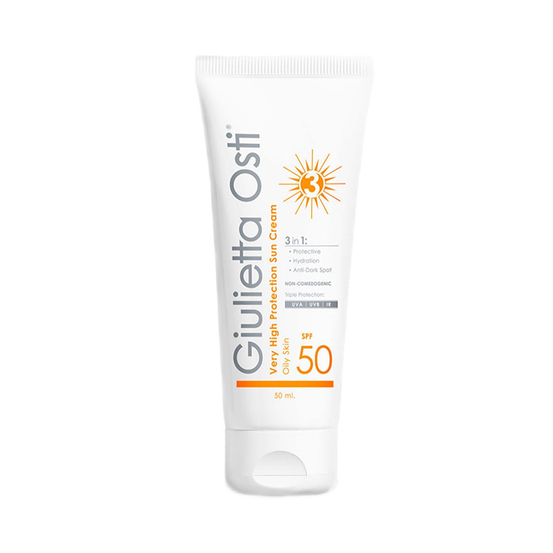 کرم ضدآفتاب بی‌رنگ صورت جولیتا اوستی spf50 مدل آبرسان مناسب برای پوست چرب حجم 50 میلی لیتر