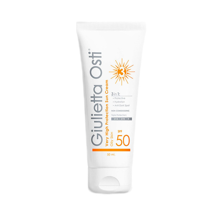 کرم ضدآفتاب بیرنگ صورت جولیتا اوستی spf50 مدل آبرسان مناسب برای پوست چرب حجم 50 میلی لیتر