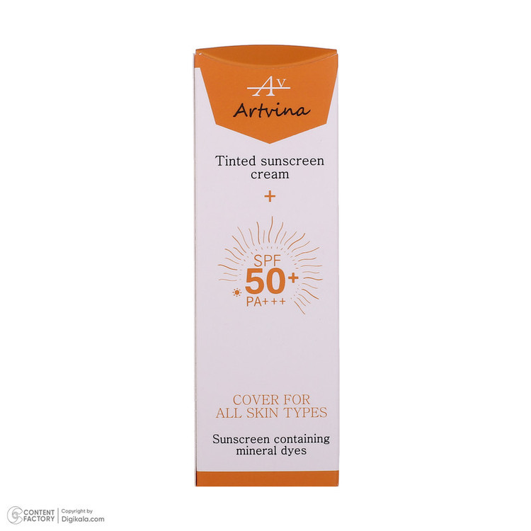 کرم ضد آفتاب رنگی آرت وینا SPF 50 مدل زینک اکساید محافظ UVA ، UVB مناسب انواع پوست حجم 50 میلیلیتر