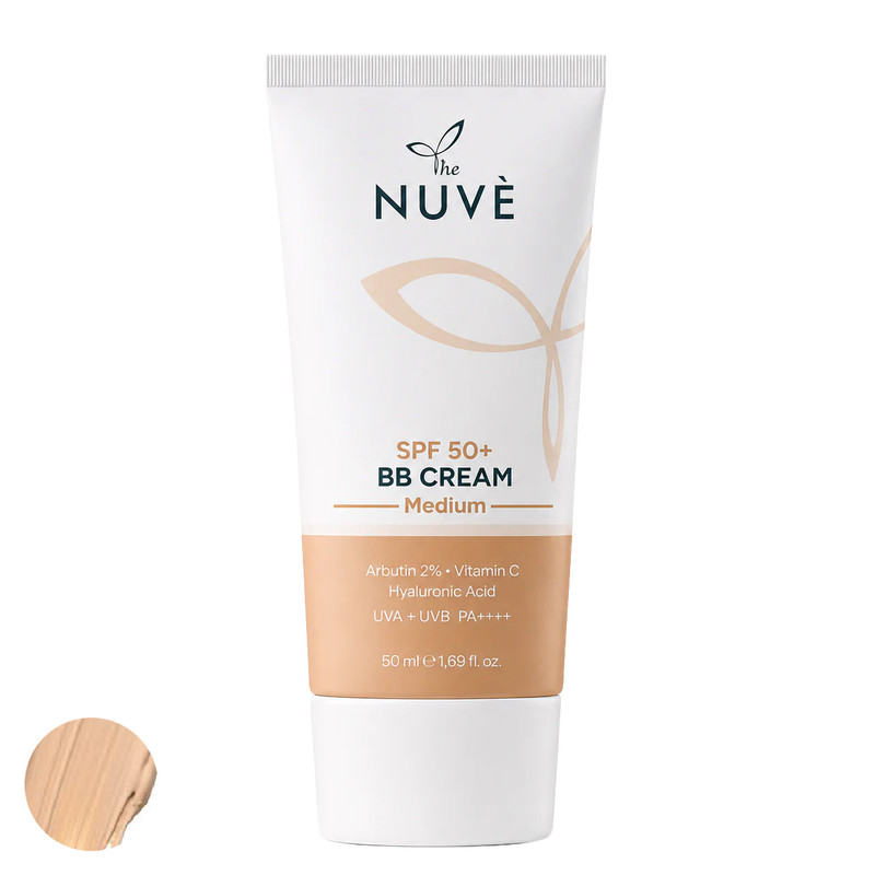 کرم ضد آفتاب رنگی دست، صورت، گردن نوو SPF 50 مدل ضد لک و هیالورونیک اسید محافظ UVA + UVB ‌مناسب برای انواع پوست حجم ۵۰ میلی‌لیتر