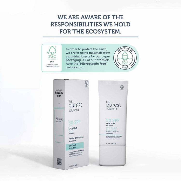 کرم ضد آفتاب بیرنگ صورت، گردن پیورست سولوشن SPF 50 مدل Dry Touch Protection محافظ در برابر UVA + UVB مناسب برای پوست آکنهدار، چرب و مختلط حجم ۵۰ میلیلیتر