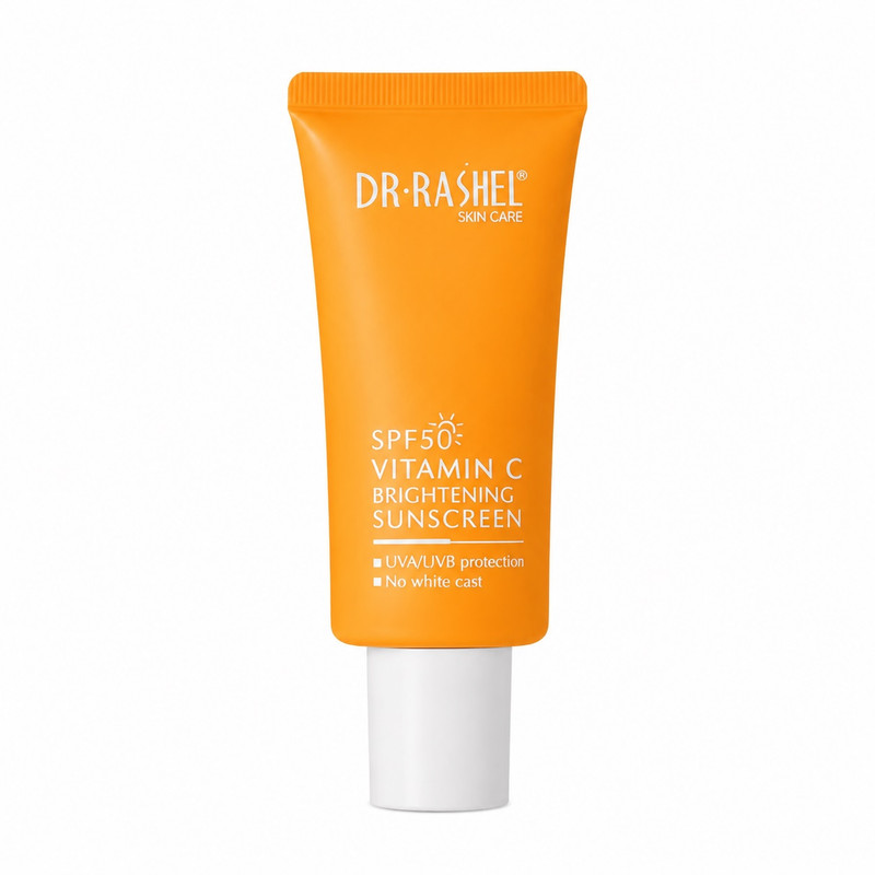 کرم ضد آفتاب بی‌رنگ صورت دکتر راشل SPF 50 مدل ویتامین سی محافظ در برابر اشعه UVA و UVB ‌مناسب برای انواع پوست حجم 50 میلی‌لیتر