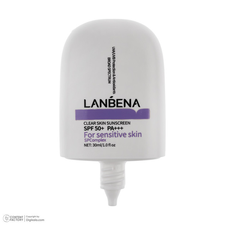 کرم ضد آفتاب بدون رنگ لنبنا SPF 50 مدل sensitive حاوی محافظ UVB و UVA مناسب پوست های حساس حجم 30 میلی لیتر