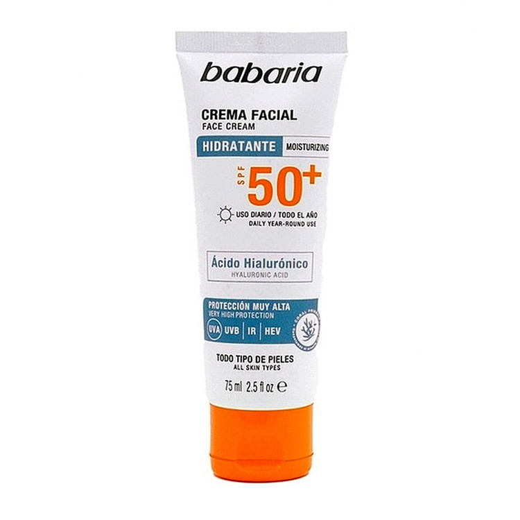 کرم ضد آفتاب بیرنگ باباریا SPF 50 مدل Hydratante محافظ UVB و UVA مناسب برای پوست خشک و حساس حجم 75 میلیلیتر