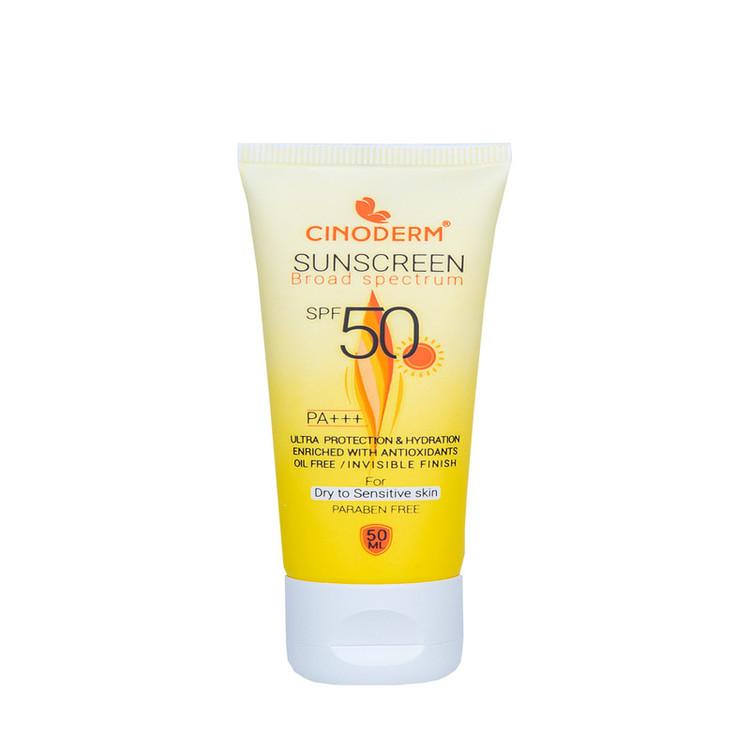 کرم ضدآفتاب بی رنگ سینودرم SPF50 مدل 01 مناسب پوست خشک و حساس حجم 50 میلی لیتر