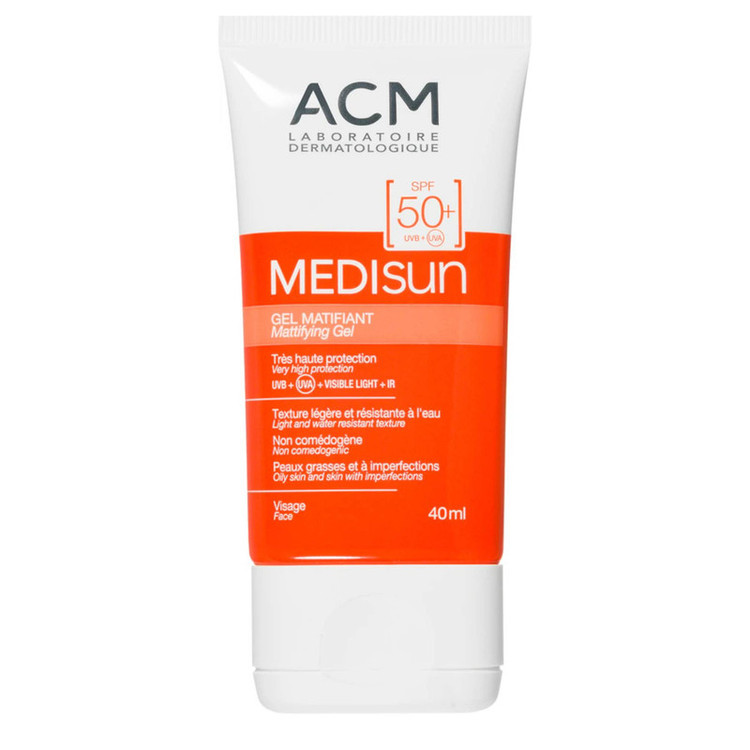 ژل ضد آفتاب بیرنگ صورت ای سی ام SPF50 مدل Medisun محافظ UVA، UVB PA+ مناسب برای پوست چرب حجم 40 میلیلیتر