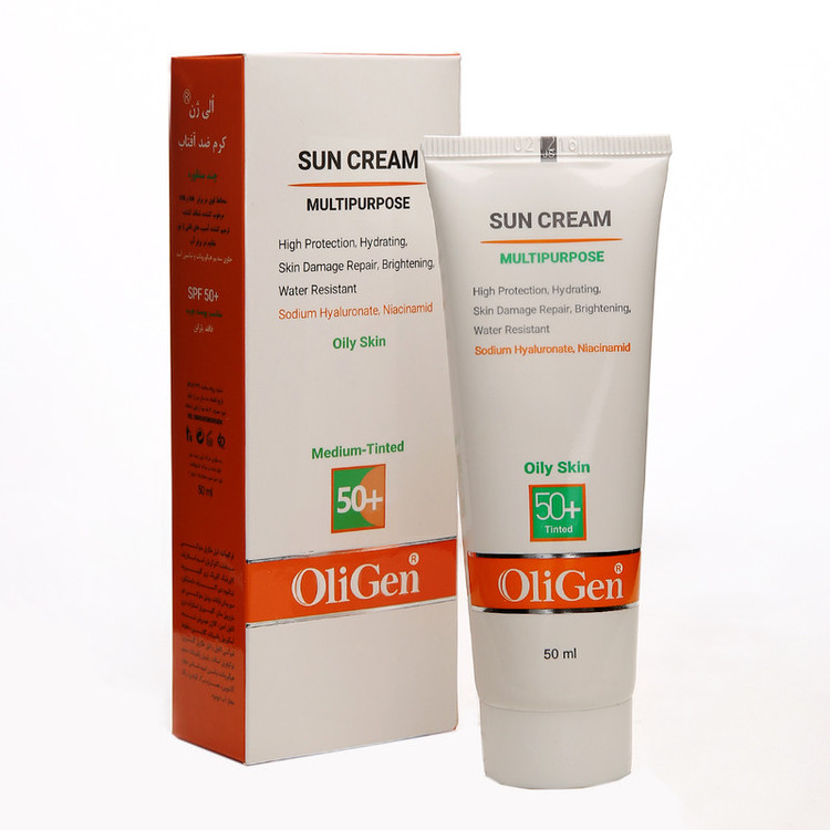 کرم ضد آفتاب رنگی الی ژن SPF 50 مدل M_T_D مناسب پوستهای چرب حجم 50 میلیلیتر