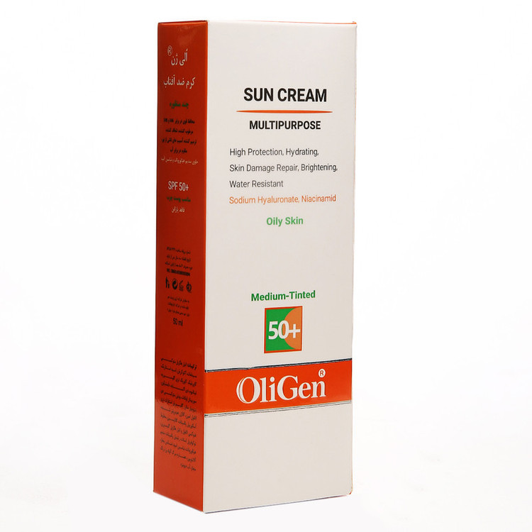 کرم ضد آفتاب رنگی الی ژن SPF 50 مدل M_T_D مناسب پوستهای چرب حجم 50 میلیلیتر
