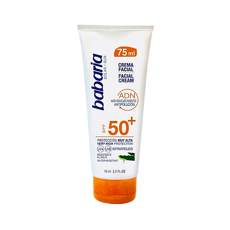 کرم ضد آفتاب بی‌رنگ صورت باباریا SPF 50 مدل  Infrarrojos  ‌محافظ در برابر UVB و UVA مناسب برای انواع پوست حجم 75 میلی‌لیتر