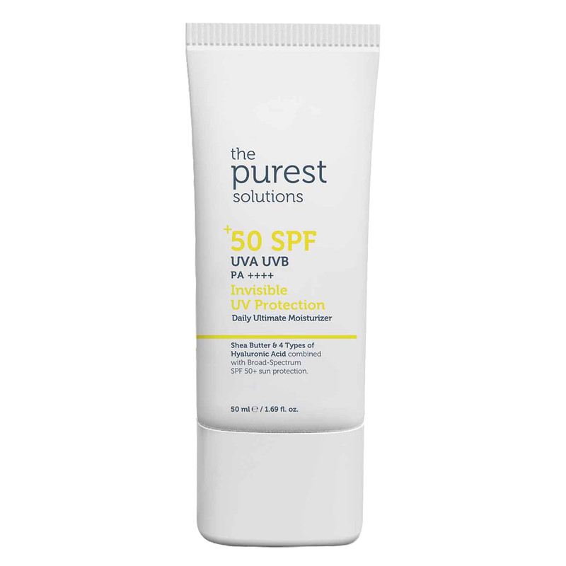 کرم ضد آفتاب بی‌رنگ صورت پیورست سولوشن SPF 50 مدل Invisible UV Protection محافظ در برابر UVA + UVB ‌مناسب برای انواع پوست حجم 50 میلی‌لیتر