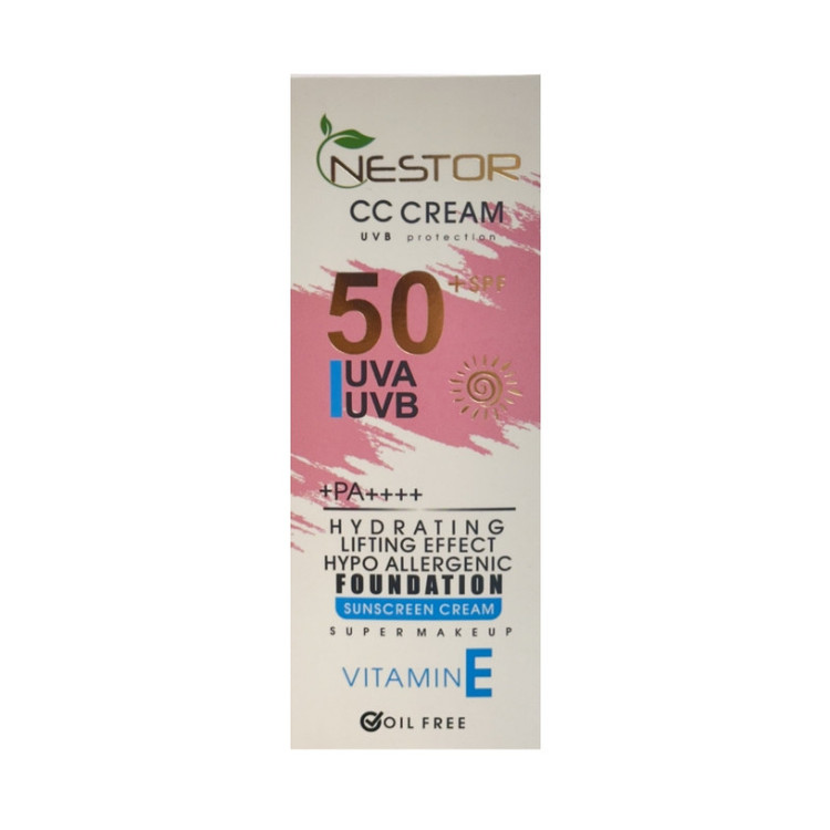 کرم ضد آفتاب رنگی نستور SPF 50 شماره 4 مدل ویتامین E مناسب پوستهای خشک حجم 50 میلیلیتر