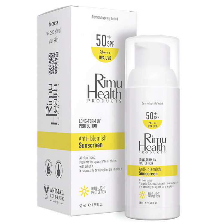 کرم ضد آفتاب بدون رنگ ریمو هلث SPF 50 مدل ANTI BLEMISHE محافظ UVA ،UVB و PA+++، ضد لک، ضد حساسیت، ضد چروک و ضد پیری، مناسب انواع پوست حجم 50 میلیلیتر