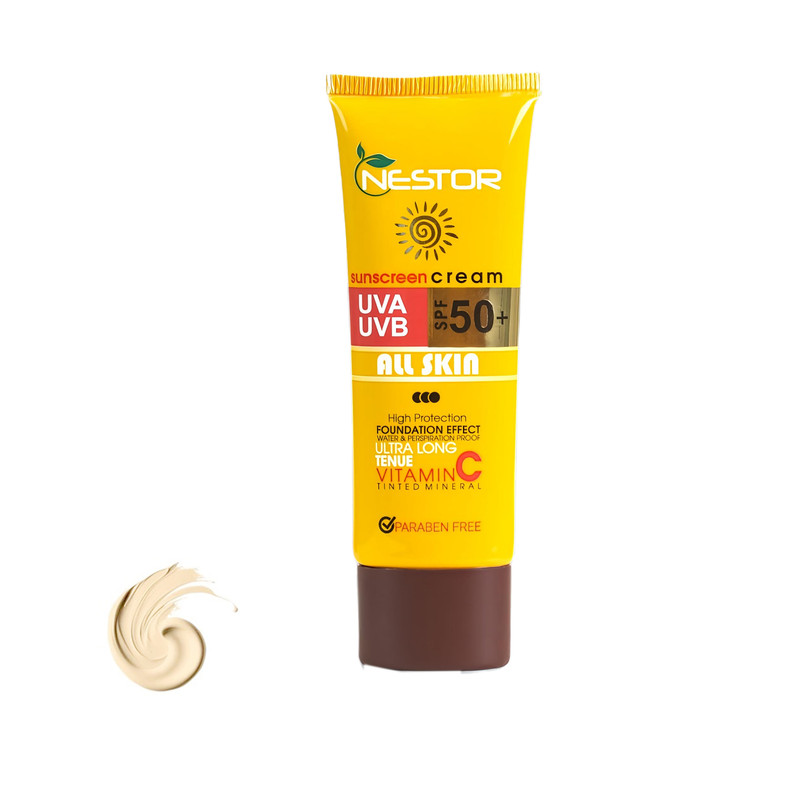 کرم ضد آفتاب رنگی نستور  SPF 50 مدل  All skin 01 محافظ  UVB  و UVA و PA+++ مناسب برای انواع پوست خشک و نرمال حجم 50 میلی لیتر