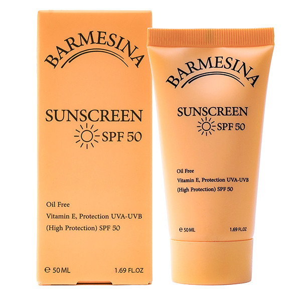 کرم ضد آفتاب بدون رنگ بارمسینا SPF 50 مدل 01 مناسب برای پوستهای چرب حجم 50 میلیلیتر