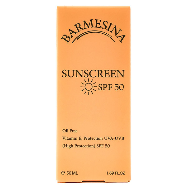 کرم ضد آفتاب بدون رنگ بارمسینا SPF 50 مدل 01 مناسب برای پوستهای چرب حجم 50 میلیلیتر