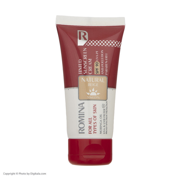 کرم ضد آفتاب رومینا مدل Natural Beige-90 حجم 50 میلی لیتر