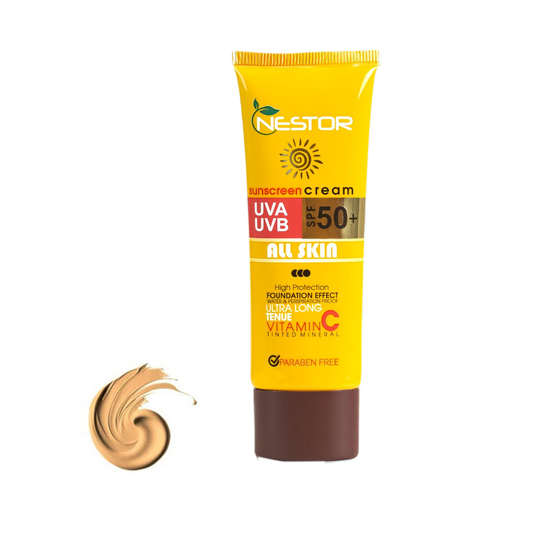 کرم ضد آفتاب رنگی نستور  SPF 50 مدل  All skin 2 محافظ  UVB  و UVA و PA+++ مناسب برای انواع پوست خشک و نرمال حجم 50 میلی لیتر