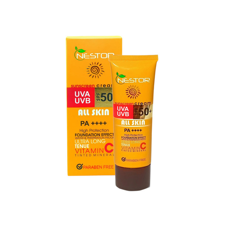 کرم ضد آفتاب رنگی نستور SPF 50 مدل All skin 1 محافظ UVB و UVA و PA+++ مناسب برای انواع پوست خشک و نرمال حجم 50 میلی لیتر