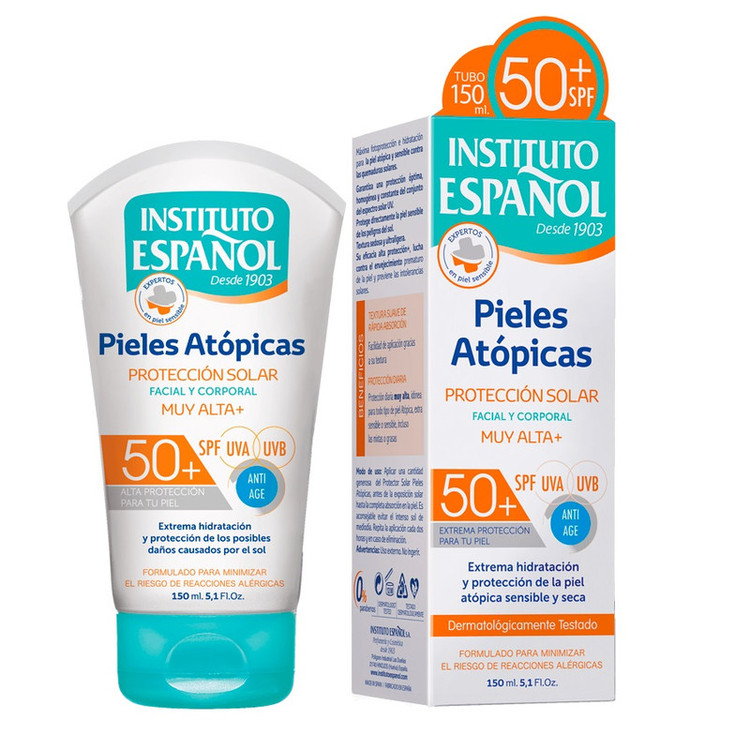 کرم ضد آفتاب بدون رنگ انستیتو اسپانول SPF 50 مدل آتوپیک مناسب پوست های خشک و حساس حجم 150 میلیلیتر