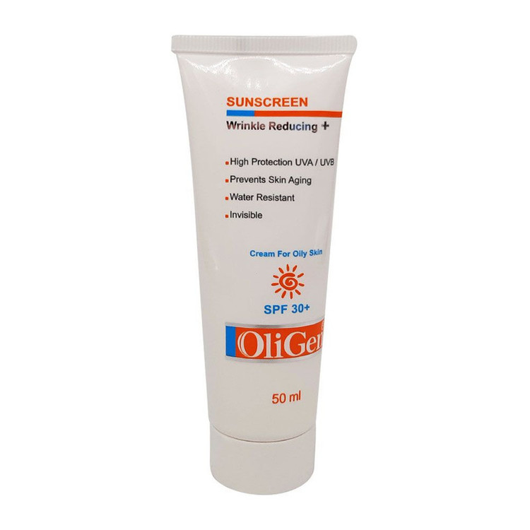 کرم ضد آفتاب بدون رنگ الی ژن SPF 30 مدل wrinkle reduce مناسب پوستهای چرب حجم 50 میلیلیتر