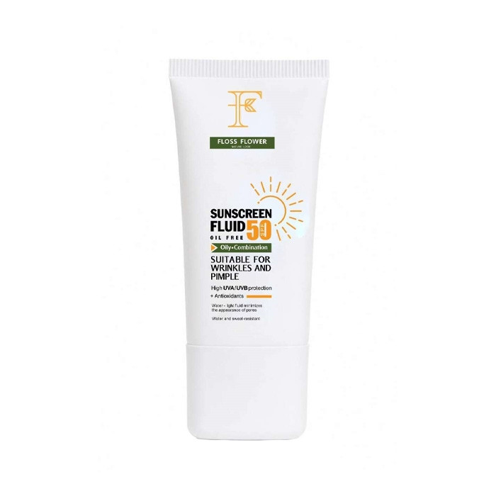 فلوئید ضد آفتاب بی‌رنگ فلوس فلاور SPF 50 مدل زودجذب  محافظ UVA و UVB ‌مناسب برای پوست چرب حجم 50 میلی‌لیتر
