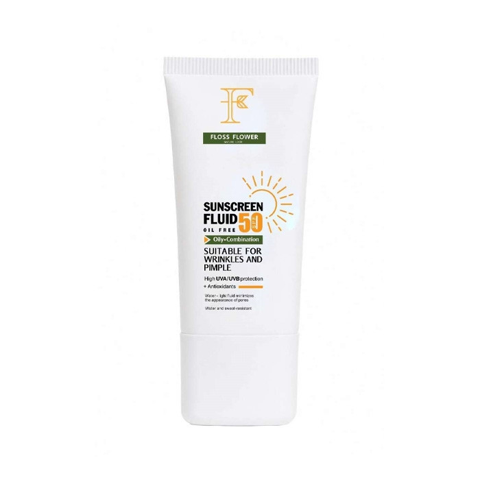 فلوئید ضد آفتاب بیرنگ فلوس فلاور SPF 50 مدل زودجذب محافظ UVA و UVB مناسب برای پوست چرب حجم 50 میلیلیتر