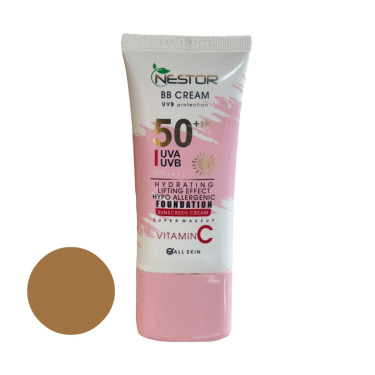 کرم ضد آفتاب رنگی نستور SPF 50 شماره 4 مدل ویتامین c مناسب پوستهای خشک حجم 50 میلیلیتر
