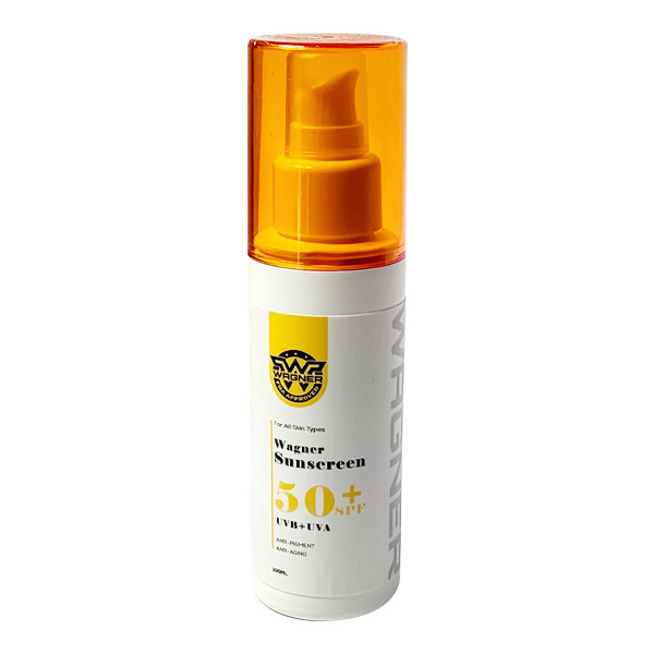 کرم ضد آفتاب بی‌رنگ صورت و گردن وگنر SPF 50 مدل ضدلک UVB/UVA ‌مناسب برای انواع پوست حجم 100 میلی‌لیتر