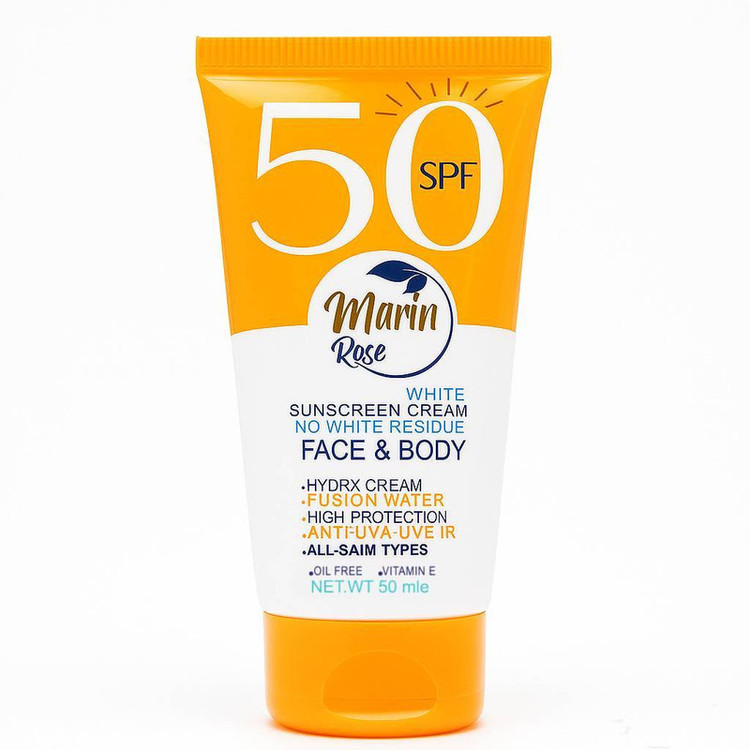 کرم ضد آفتاب بی رنگ صورت و بدن مارین رز SPF50 مدل OIL FREE محافظتکننده در برابر اشعه UVA و UVB مناسب انواع پوست حجم ۵۰ میلی لیتر