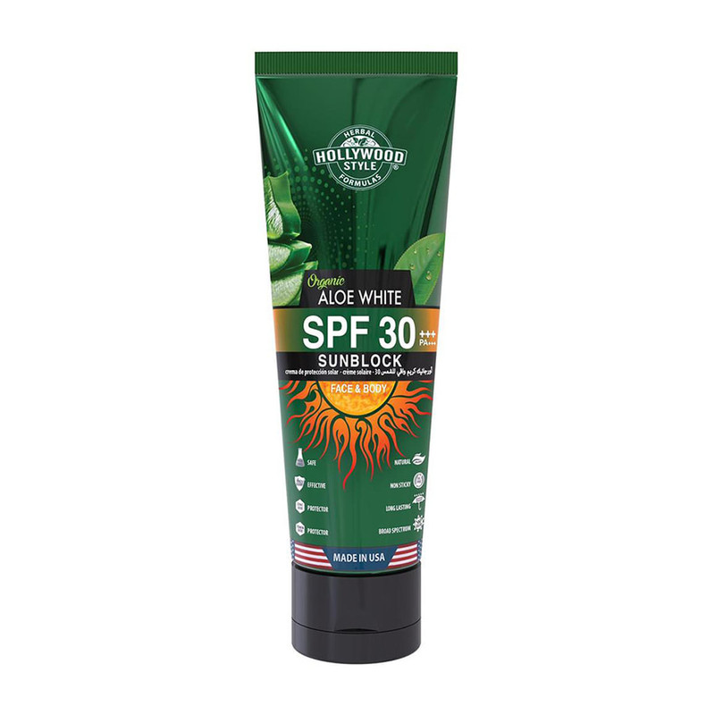 کرم ضد آفتاب بدون رنگ هالیوود استایل SPF 30 مدل آلوئه ورا مناسب انواع پوست حجم 100 میلی‌لیتر