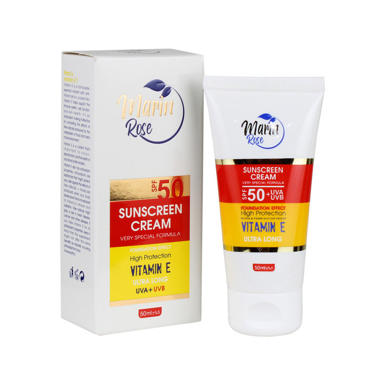 کرم ضد آفتاب رنگی صورت و گردن مارین رز SPF 50 مدل 02 محافظ UVA ،UVB ضد چروک و ضد پیری مناسب برای انواع پوست حجم 50 میلیلیتر