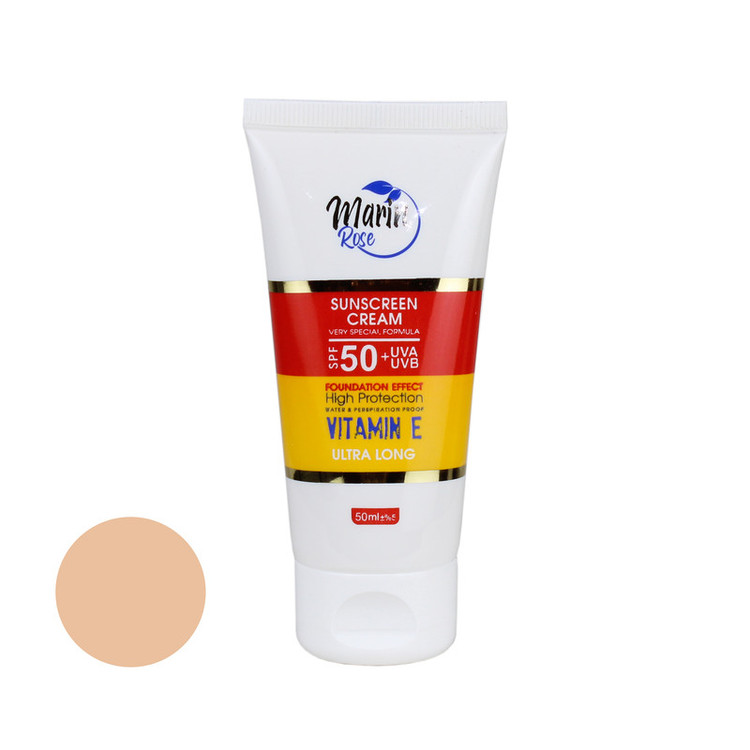 کرم ضد آفتاب رنگی صورت و گردن مارین رز SPF 50 مدل 02 محافظ UVA ،UVB ضد چروک و ضد پیری مناسب برای انواع پوست حجم 50 میلیلیتر
