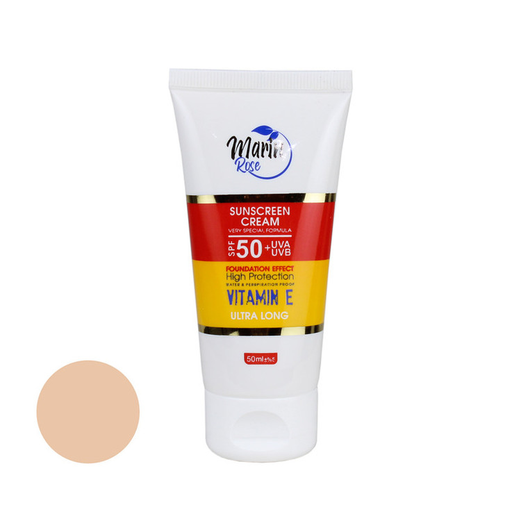 کرم ضد آفتاب رنگی صورت و گردن مارین رز SPF 50 مدل 01 محافظ UVA ،UVB ضد چروک و ضد پیری مناسب برای انواع پوست حجم 50 میلیلیتر