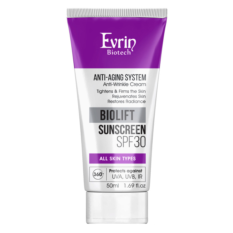 کرم ضد آفتاب ضد چروک صورت بی‌رنگ اورین بیوتک SPF 30 مدل BIOLIFT ‌ ‌محافظ UVA UVB مناسب برای انواع پوست‌ حجم 50 میلی‌لیتر