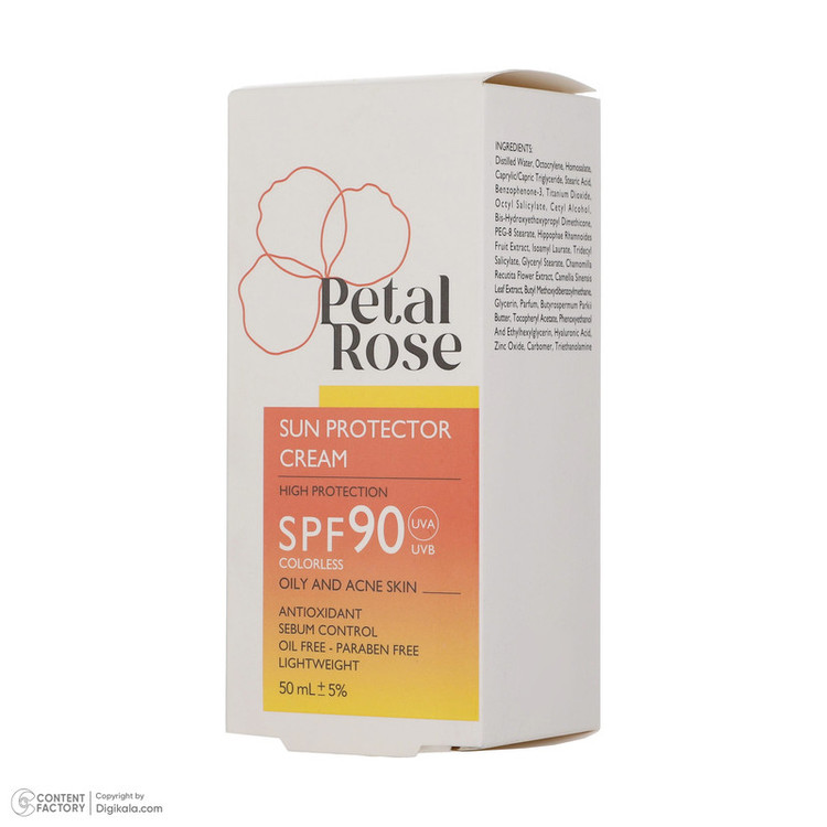 کرم ضد آفتاب بدون رنگ پتال رز SPF 90 مدل High Protection مناسب پوستهای چرب حجم 50 میلیلیتر